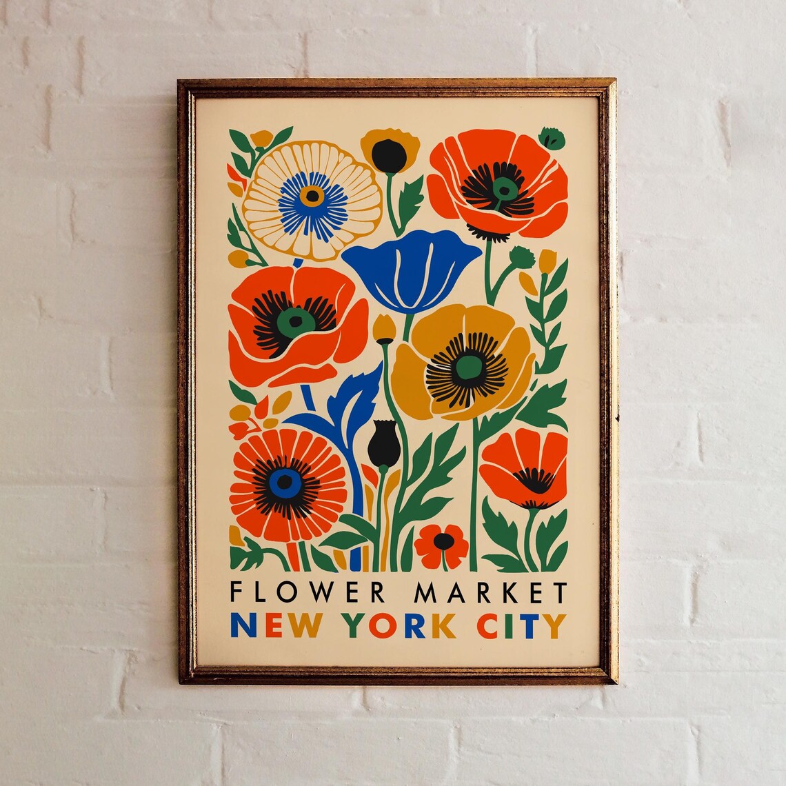 Flower Market New York City Colorful Poppy Botanical Art Poster