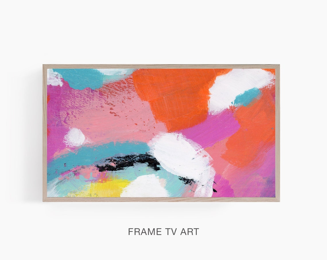 Colorful Abstract Brushstroke Painting Pink Orange Teal Wall Art Print