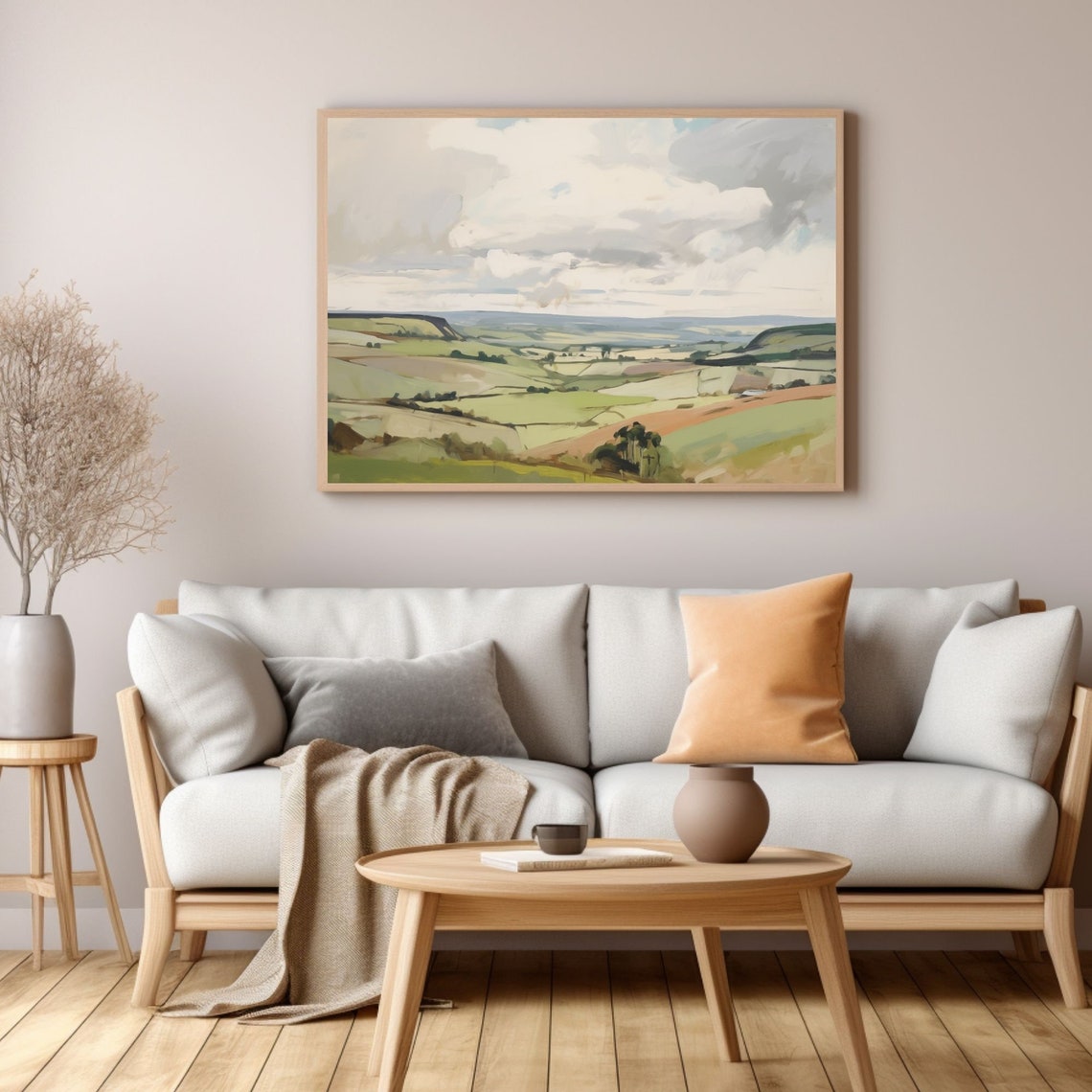 Green Country Fields Under Dramatic Cloudy Sky Scenic Poster - Image 3