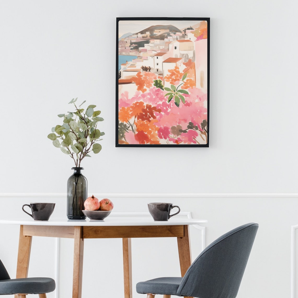 Mediterranean Hillside Village with Bougainvillea Watercolor Poster - Image 3