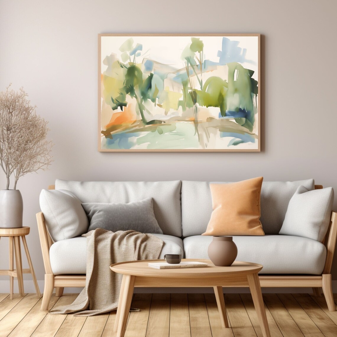 Loose Green and Blue Modern Watercolor Woodland Scene Poster - Image 3