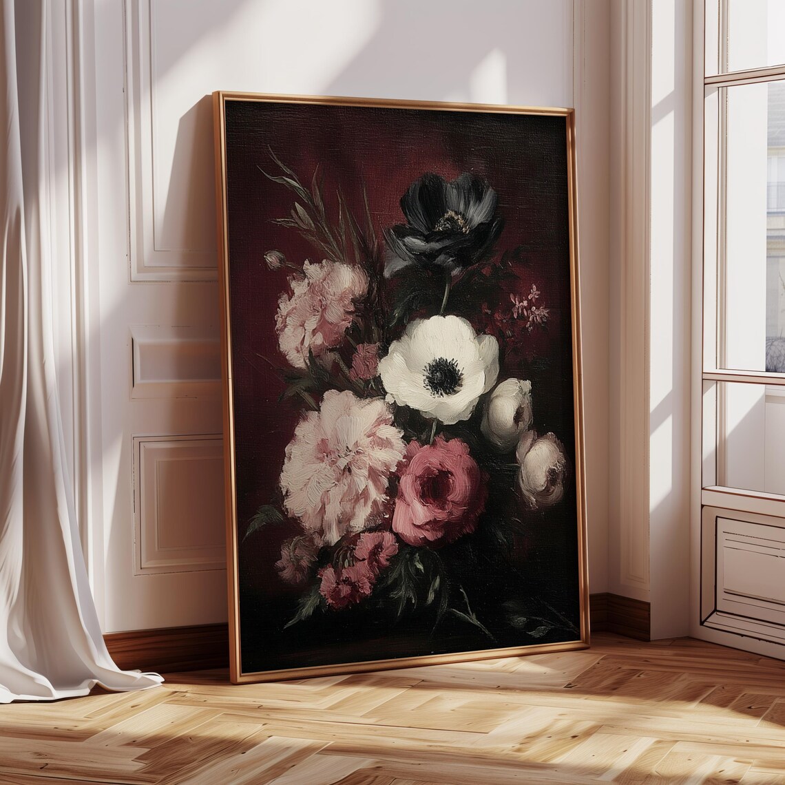 Dark Moody Floral Still Life Roses Vintage Botanical Art Poster