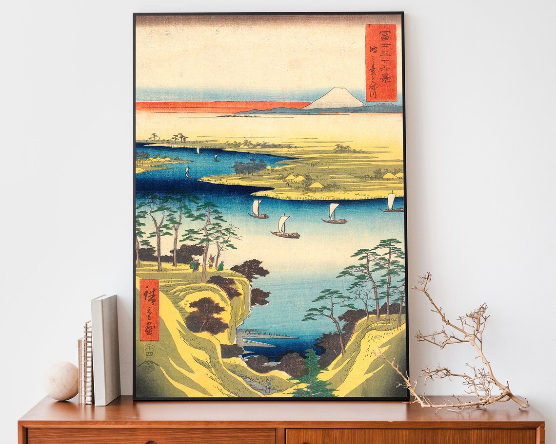 Hiroshige Thirty Six Views Of Mount Fuji Miho Bay Sailboats Poster