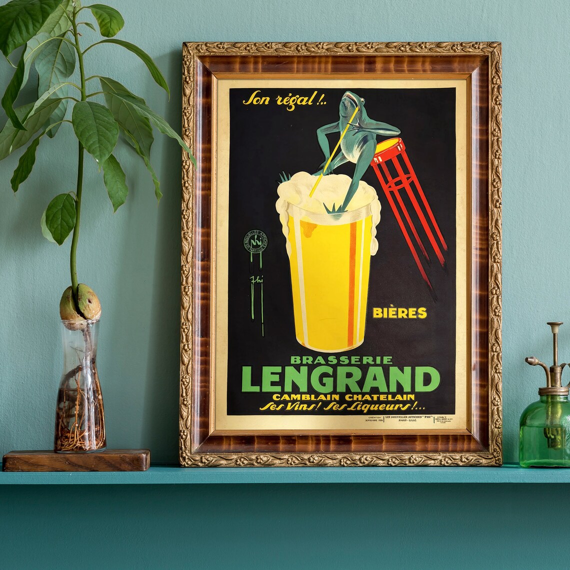 Vintage French Frog Beer Advertisement Art Poster Brasserie Lengrand - Image 4