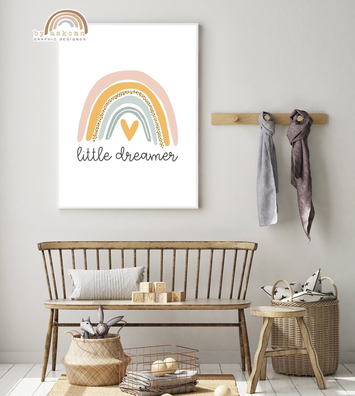 Rainbow Wall Decor Print Baby Room Poster Nursery Print Art Boho Wall Art Quote Poster Instant Neutral Rainbow Art - Image 2