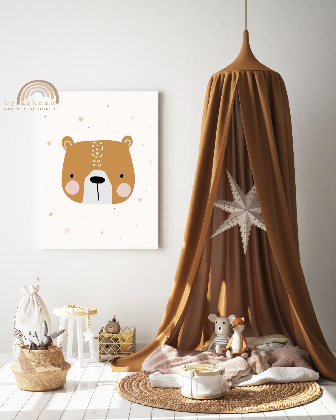 Caramel Bear Pink Blush Cheeks Starry Cute Nursery Animal Wall Decor Poster - Image 3