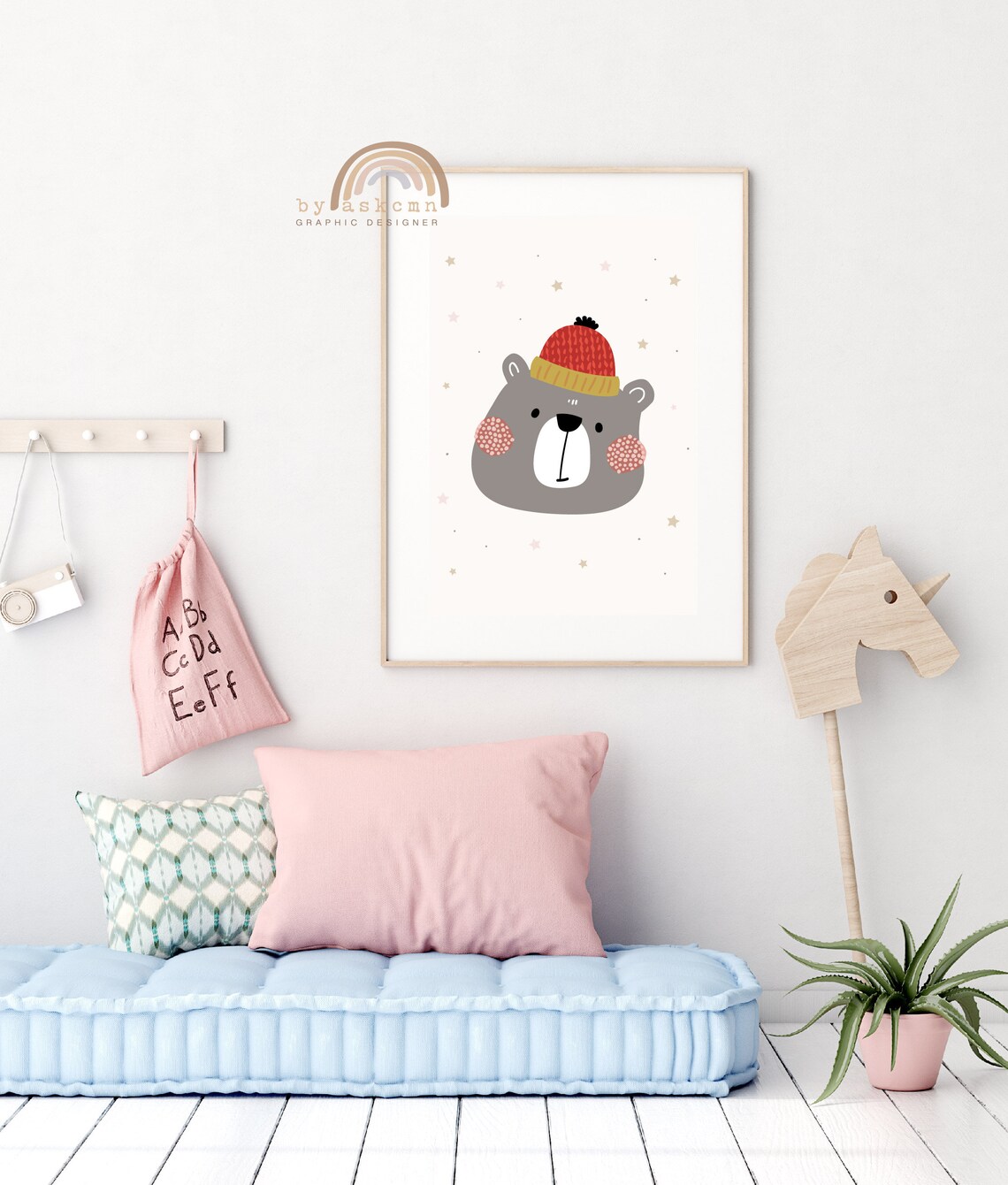 Cozy Gray Bear Red Beanie Winter Style Cute Nursery Animal Wall Decor Poster - Image 4