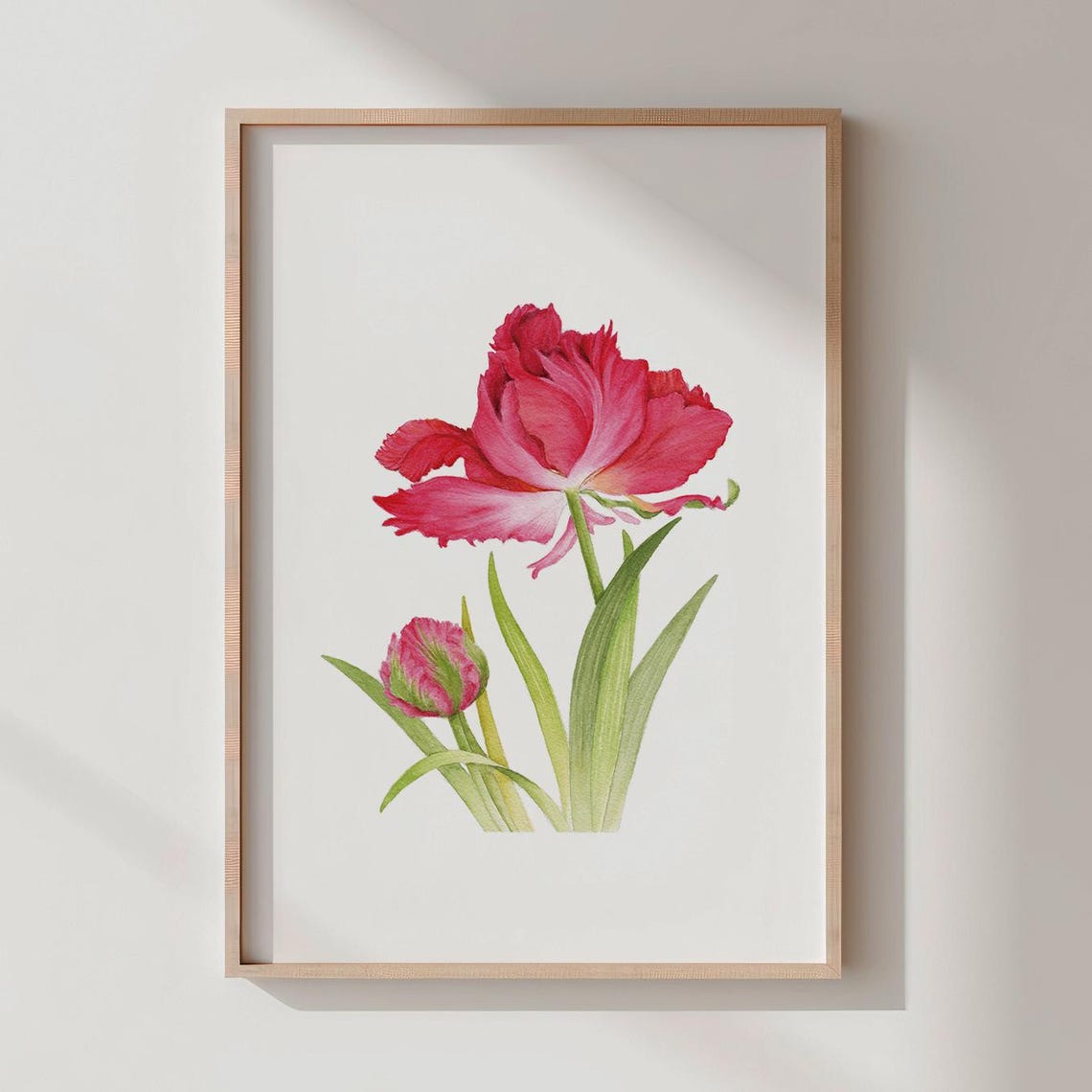 Red Parrot Tulip Watercolor Botanical Spring Flower Art Print Decor