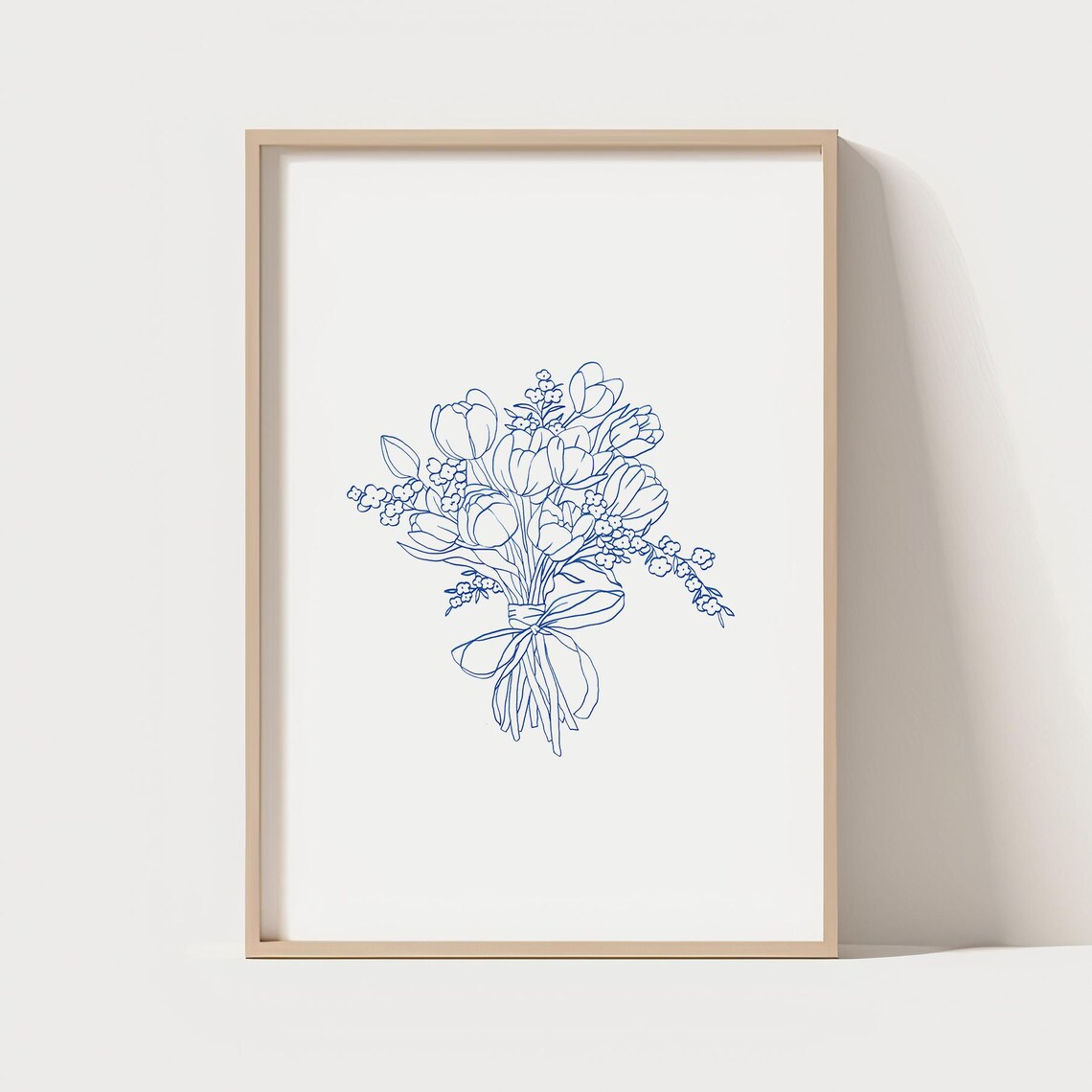 Blue Line Art Floral Print Botanical Bouquet