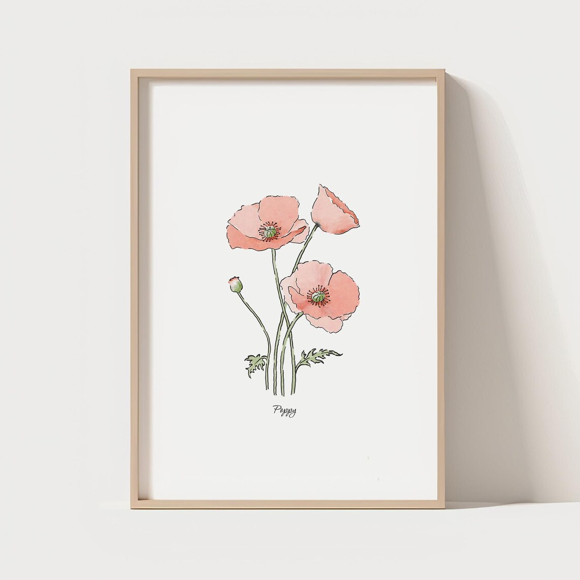 Red Poppies Flower Print Botanical Illustration Minimalist Home Decor