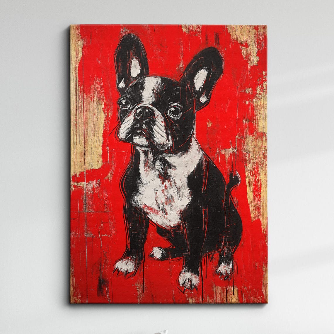 French Bulldog Fun Red Animal Dog Pet Lover Oil Painting Wall Art Framed Canvas Poster Print Home Kitchen Living Room Decor Gifts