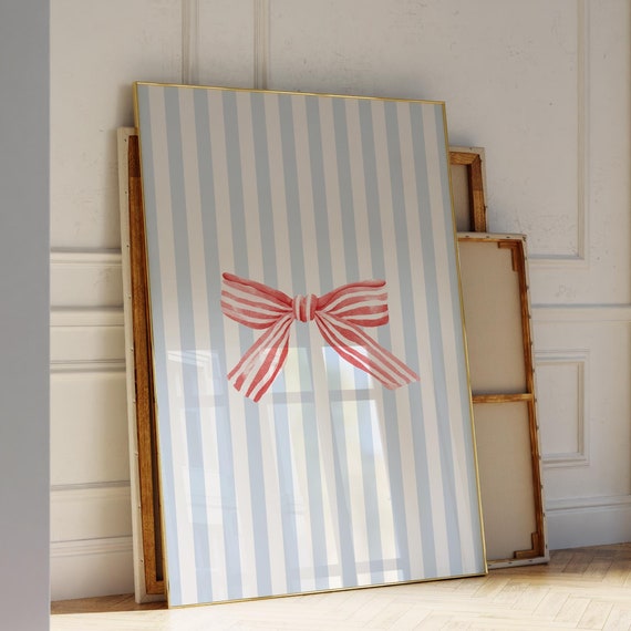 Coastal Red Bow Wall Art Granddaughter Cowgirl Print Nantucket Summer White And Blue