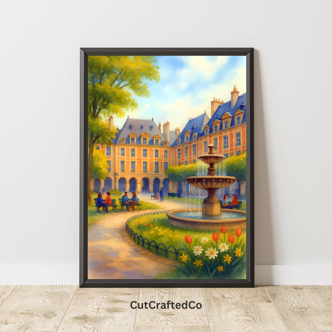 Place Des Vosges Wall Art Paris Fountain Garden Watercolor Print Romantic France European Travel Decor