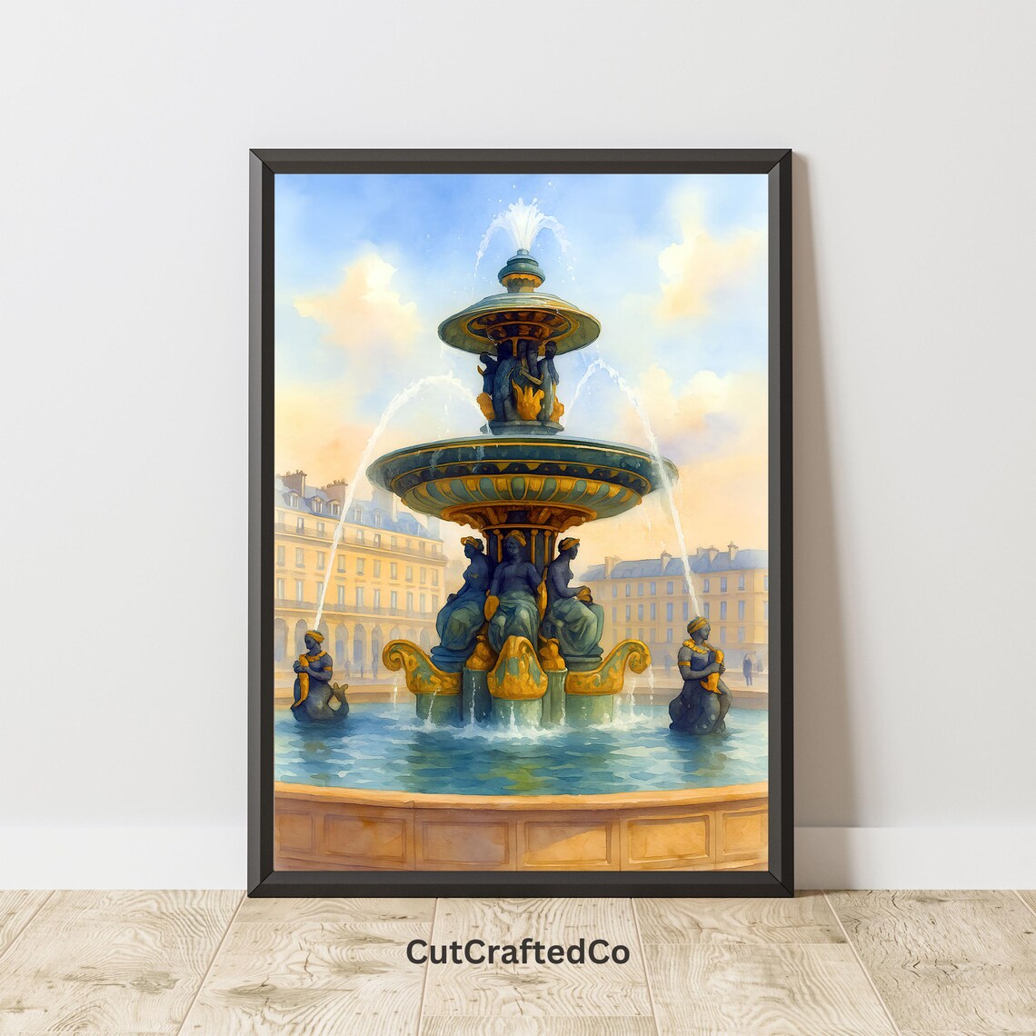 Place De La Concorde Fountain Paris Watercolor Garden Poster