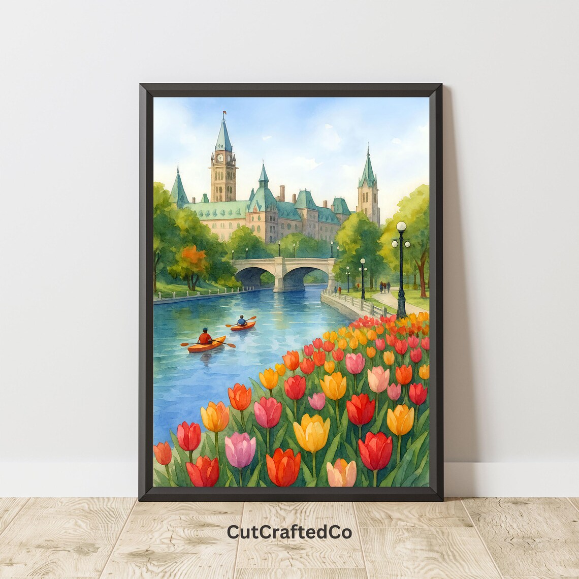 Ottawa Parliament Hill Rideau Canal Tulip Festival Watercolor Poster