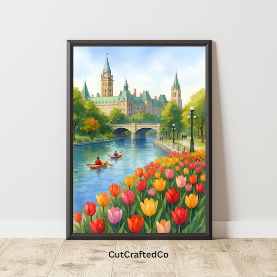 Ottawa Parliament Hill Rideau Canal Tulip Festival Watercolor Poster