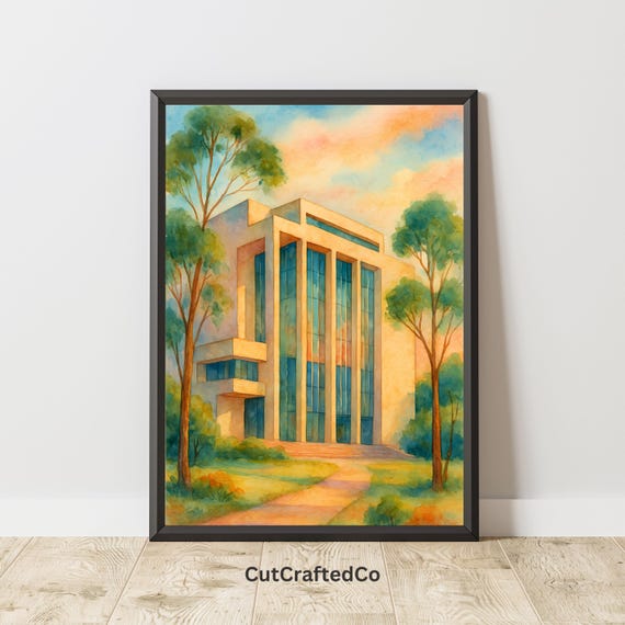 Modern Australian Architecture Wall Art Watercolor Sunset Building Print Soft Natureinspired Home Decor
