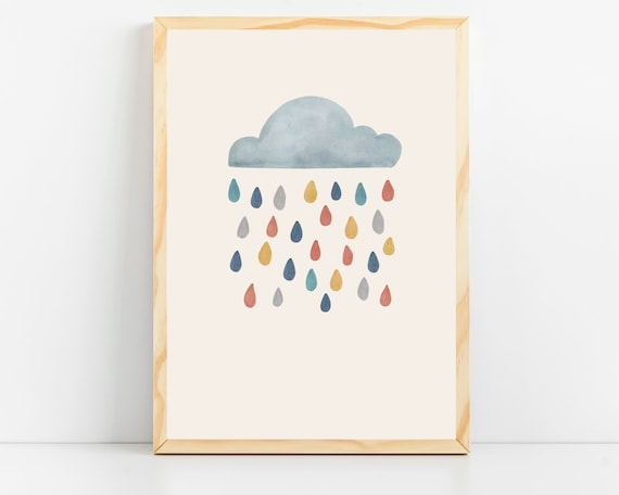 Cloud Nursery Decor Boho Baby Room Gender Neutral Print Rain Wall Art Playroom Decor Kids Room Poster Colorful Toddler Art