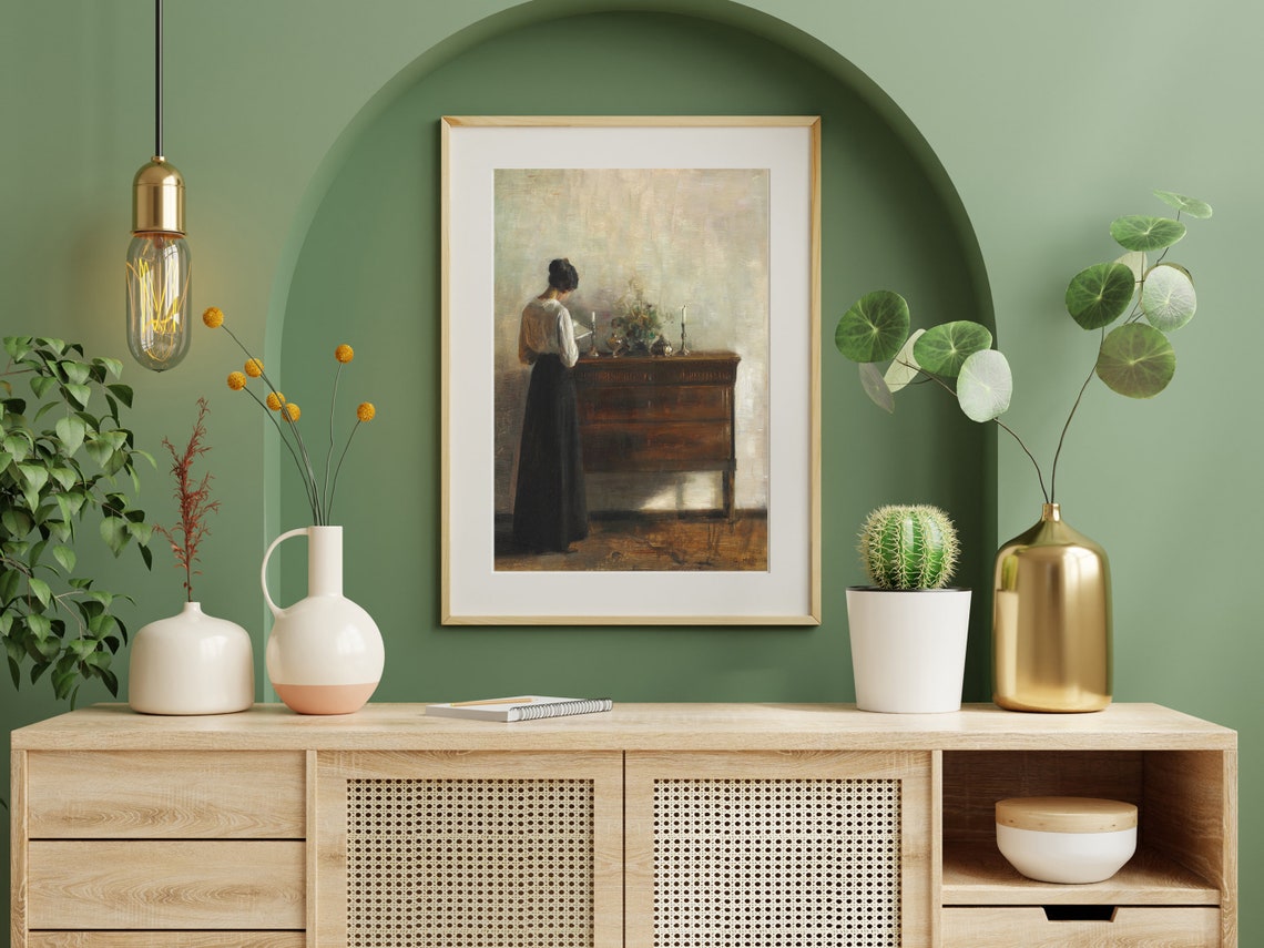 Woman Reading by Candlelight Vintage Interior Moody Art Poster - Image 8