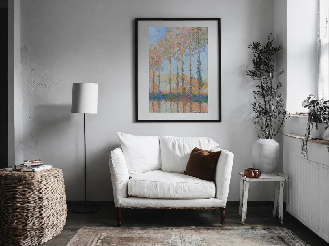 Claude Monet Poplars on the Epte Autumn Reflection Vintage Print - Image 2