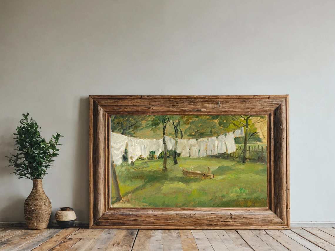 Sunlit Garden Laundry Lines Impressionist Orchard Scene Poster - Image 7