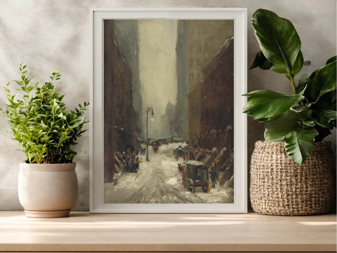 Winter Cityscape Painting Snow In New York By Robert Henri Wall Art Vintage Cityscape Painting Winter Wall Art Winter Painting - Image 5
