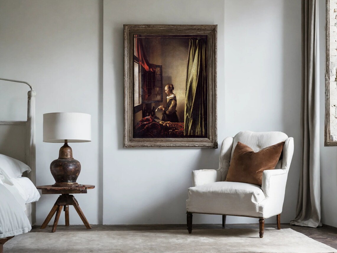 Johannes Vermeer Print Girl Reading A Letter By Johannes Vermeer Dutch Baroque Painting Vintage Woman Portrait Print Wall Art Gift - Image 4