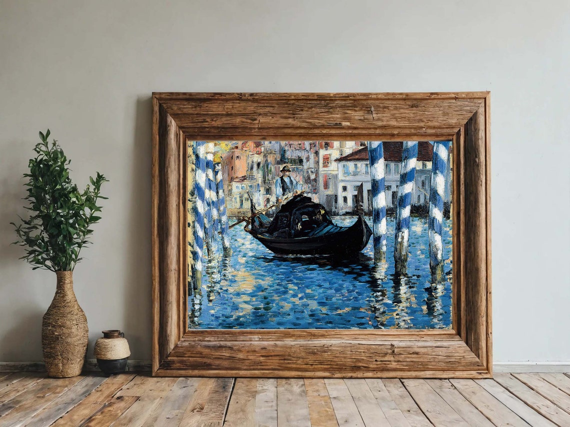 Venice Gondola Gondolier Striped Poles Canal Impressionist Poster - Image 2