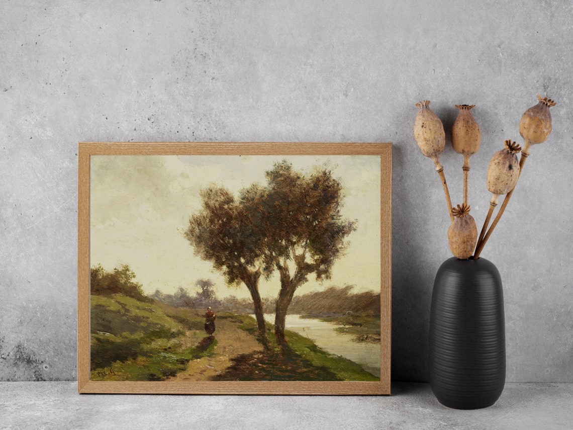 Riverside Path Twin Trees Lone Walker Quiet Barbizon Style Poster - Image 5