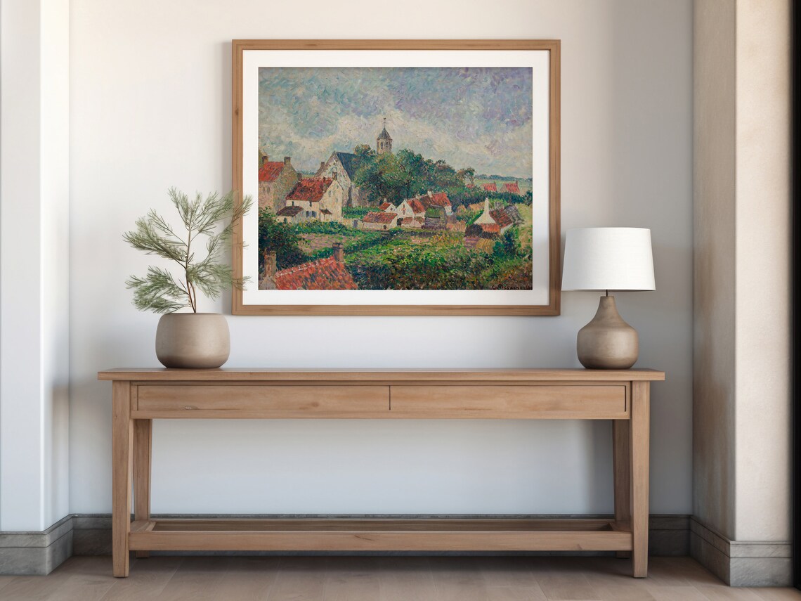 Impressionist Village Church Red Roofs European Countryside Poster - Image 6