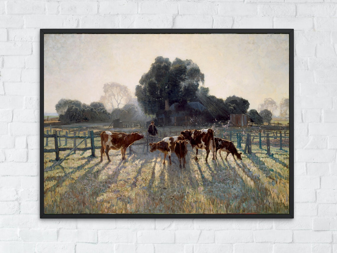 Morning Light Cattle Pasture Herdsman Classic Pastoral Art Poster