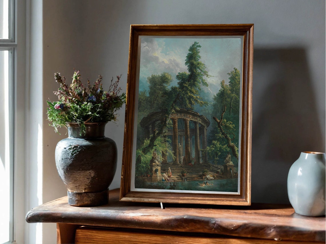 Hubert Robert The Bathing Pool Roman Ruins Garden Classical Print - Image 8