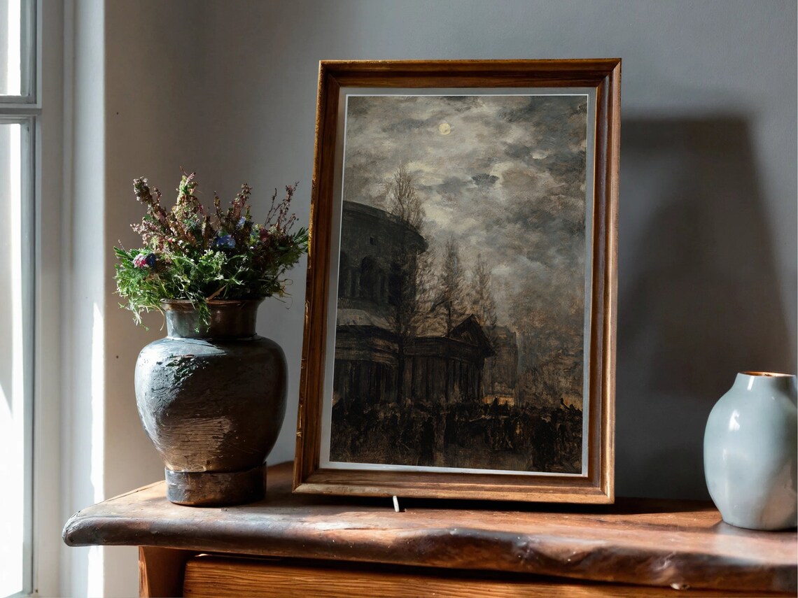 Moody Paris Nocturne Moonlit Cityscape Dark Academia Art Poster - Image 6