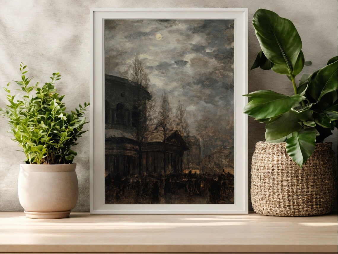 Moody Paris Nocturne Moonlit Cityscape Dark Academia Art Poster - Image 4