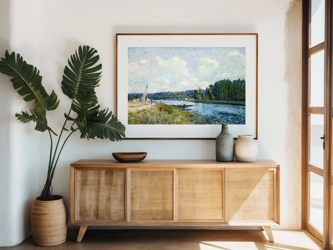 Sailboat on the River Vintage Impressionist River Scene Poster - Image 3
