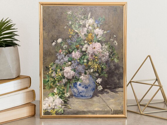 Vintage Floral Painting Print Spring Bouquet By Pierre Auguste Renoir Purple Art Print Wall Art Art Gift