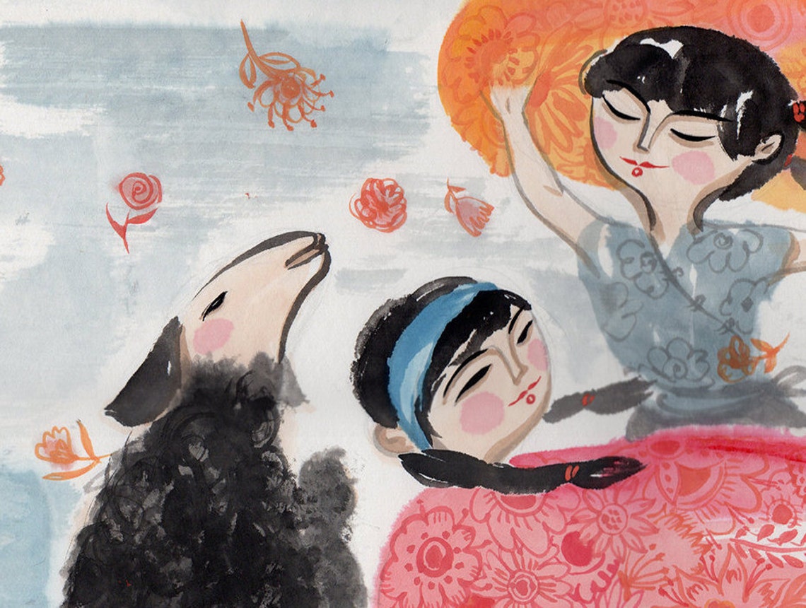 Art Print Flowers Girls Print Painting Chinese Ink Painting Print Kids Room Wall Decor Positive Art Wall Art Print Art Flowers Kids - Image 4