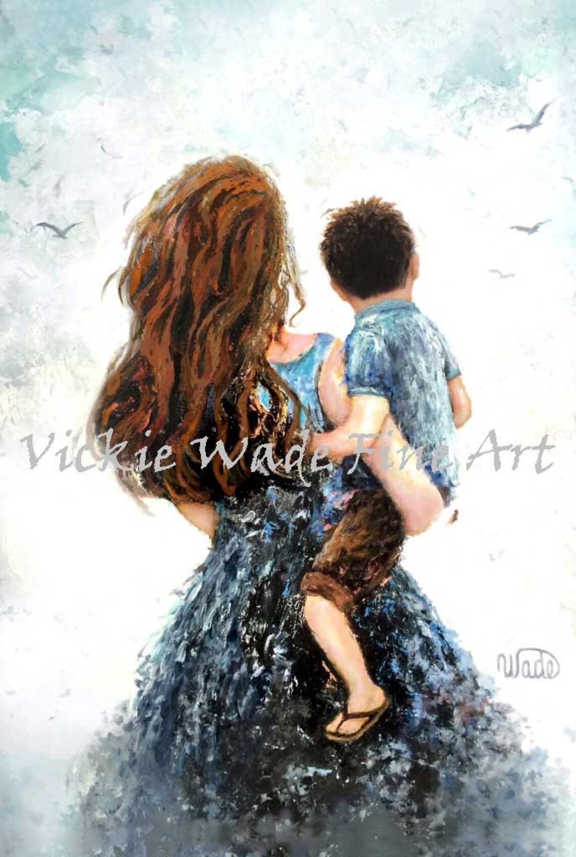 Red Haired Mother Carrying Her Son on Her Hip From Behind Poster