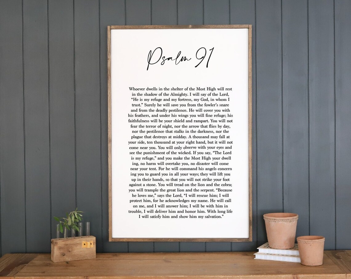 Psalm 91 Full Chapter Scripture Hand Lettered Farmhouse Sign Poster