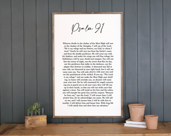 Psalm 91 Full Chapter Scripture Hand Lettered Farmhouse Sign Poster