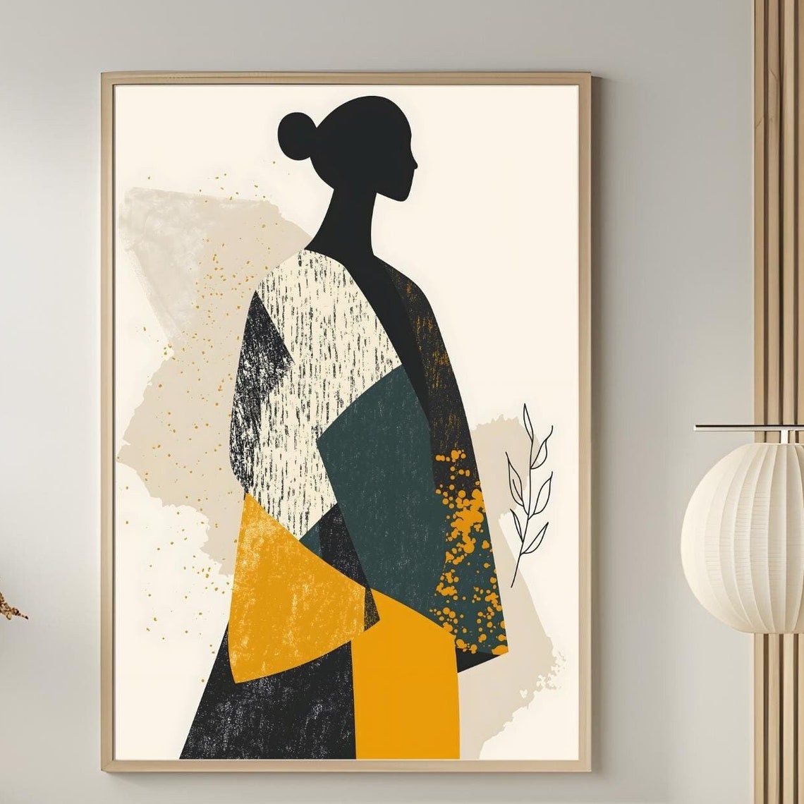 Abstract Woman Silhouette Mustard Teal Gold Fashion Art Poster