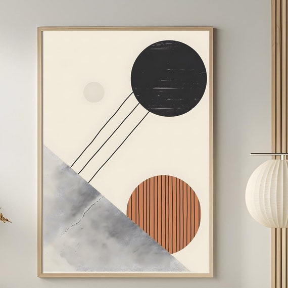 Mid Century Modern Wall Art Neutral Geometric Shapes Art Boho Art Print Abstract Art Print Black Beige Minimal Print