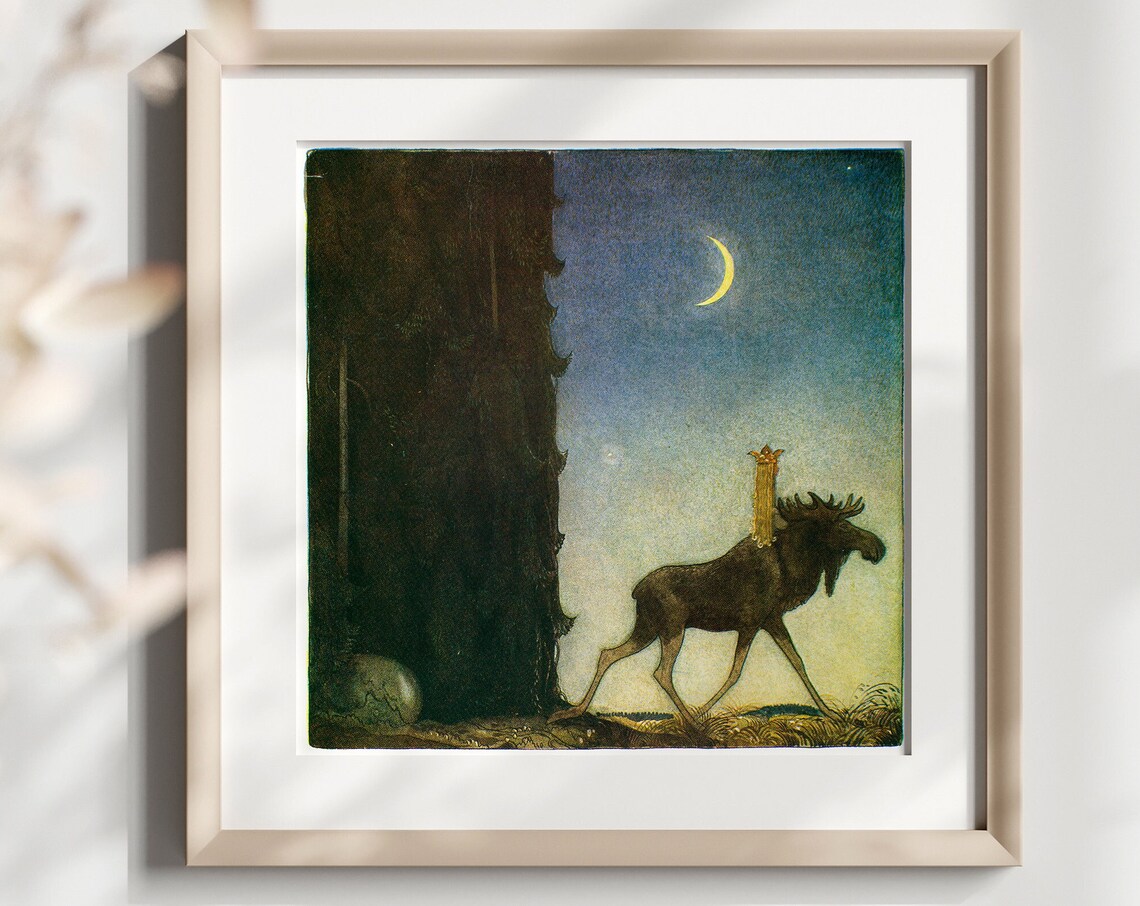 Princess Riding on a Moose, Vintage Fairy Tale Art Print