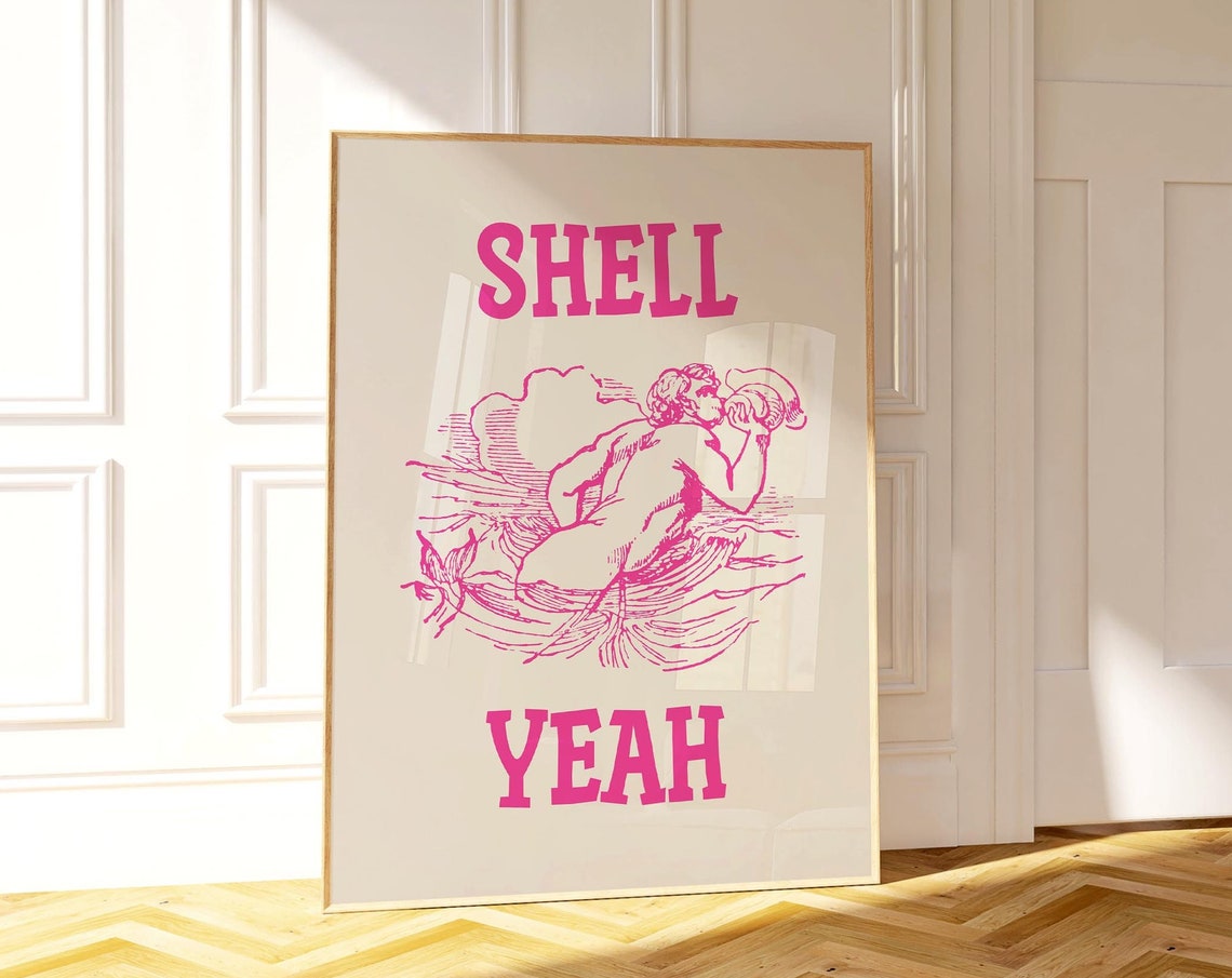 Shell Yeah Pink Merman Conch Engraving Beach Kitchen Decor Poster - Image 4