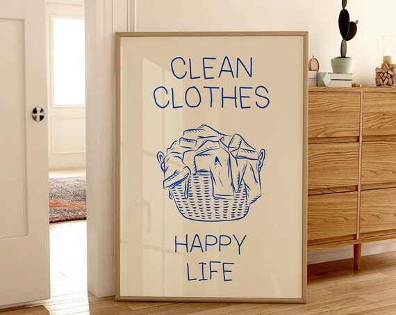 Laundry Room Poster Trendy Home Decor Funny Laundry Wall Art Laundry Room Decor Cute Quote Print Laundromat Poster Wall Art Blue