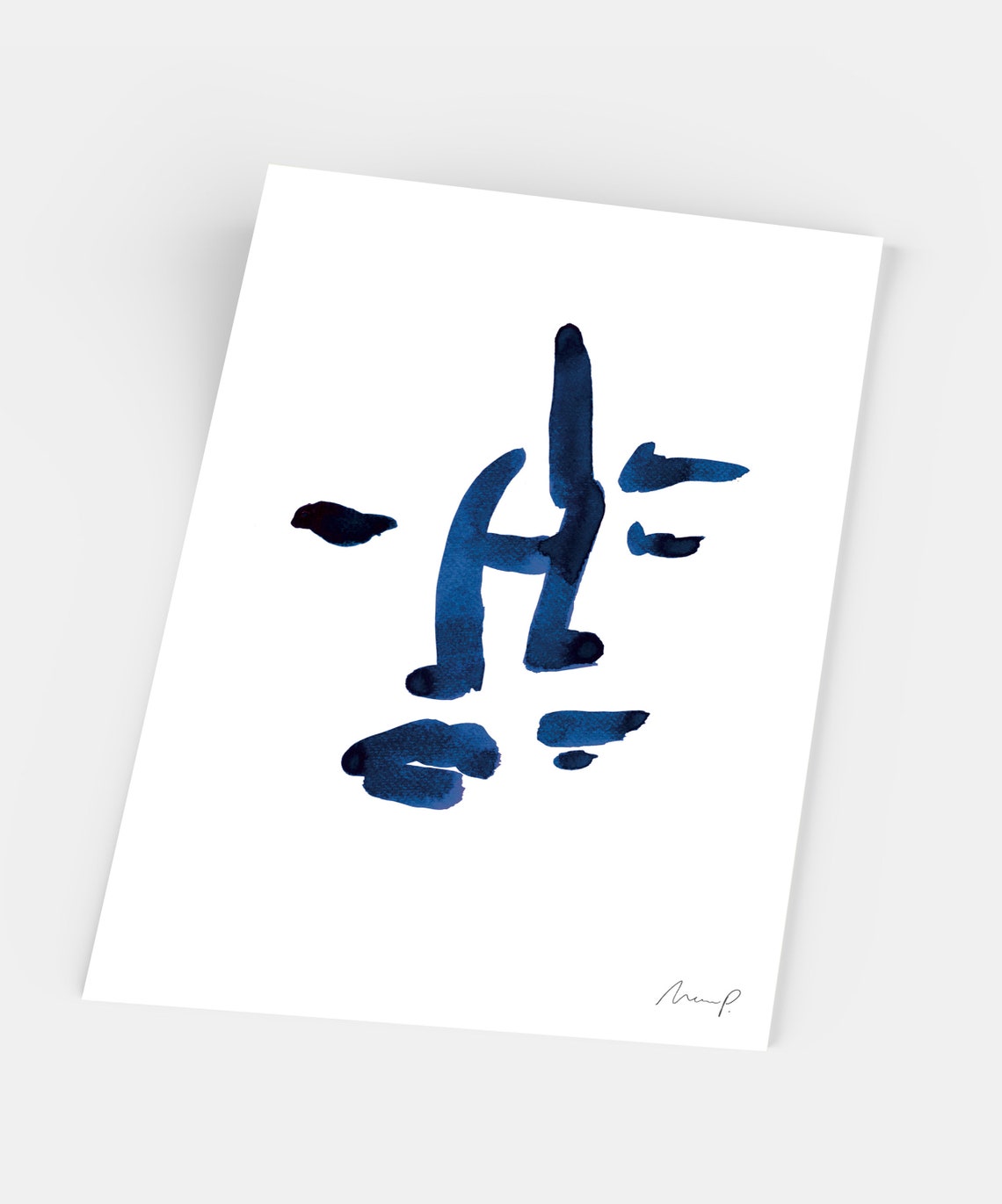 Blue Brushstroke Face Nine Modern Abstract Portrait Art Poster - Image 4