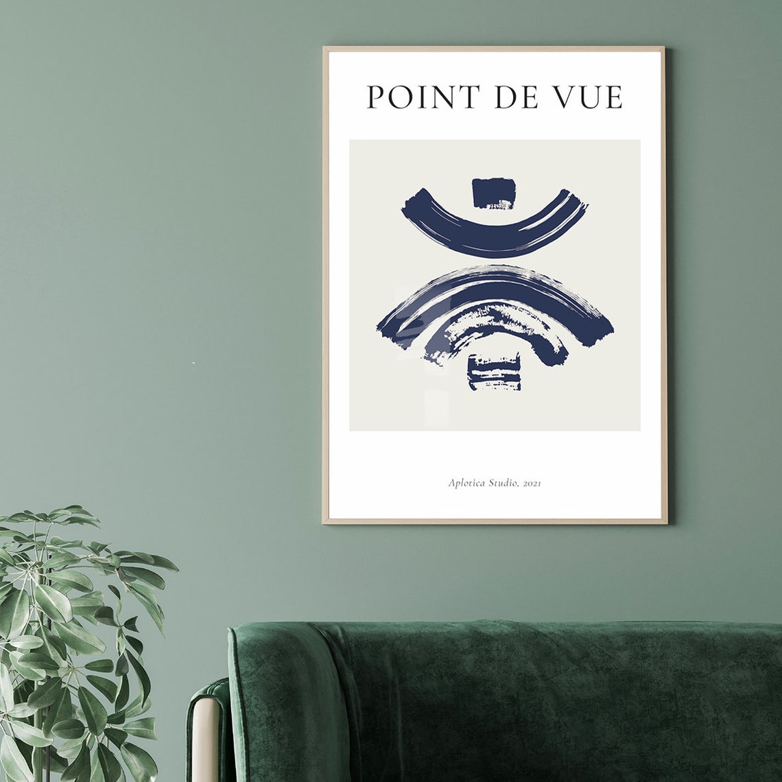 Point De Vue Navy Blue Brushstroke Curves Abstract Art Poster - Image 2