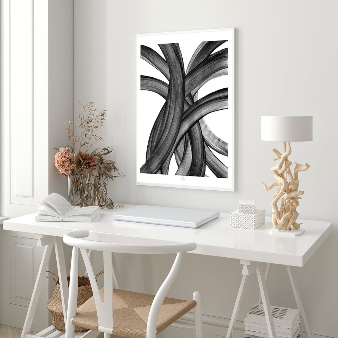 Interwoven Black Brushstroke Strands Organic Abstract Art Poster - Image 2