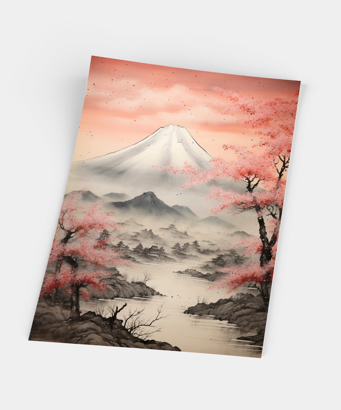 Mount Fuji Cherry Blossom Pink Sky Japanese Landscape Poster - Image 5