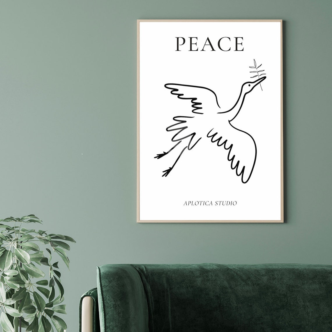 Peace Line Art Crane With Olive Branch Minimalist Bird Poster - Image 2